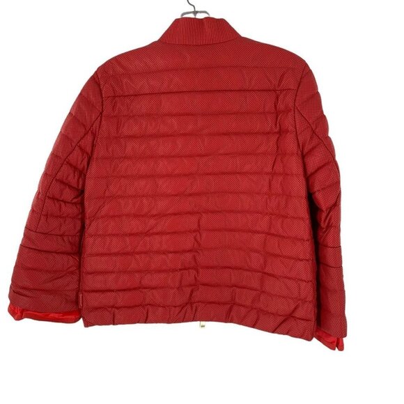 Rare MONCLER Coral Red Perforated Faux Leather Puffer Jacket Size Medium - Picture 9 of 13